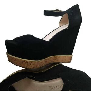 Aldo Black Wedges with Cork Detail